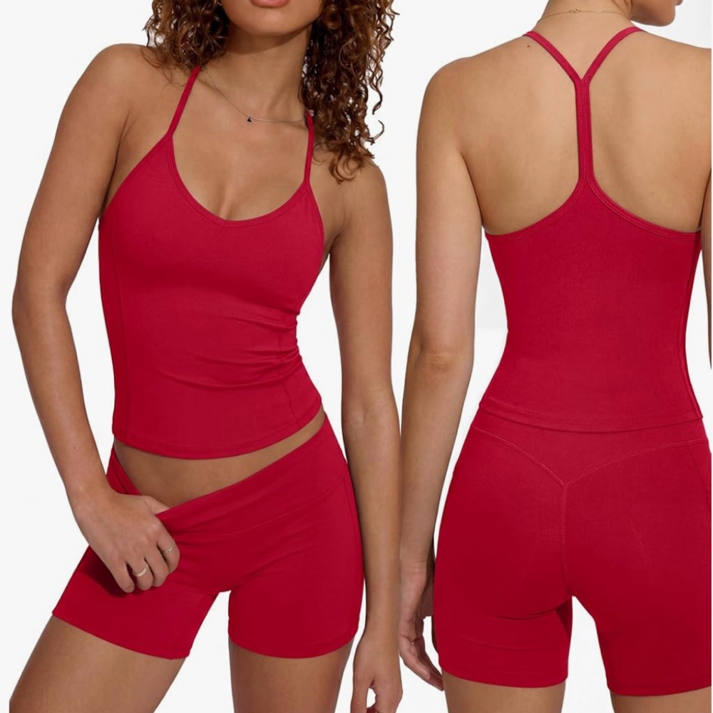 Red Women's Seamless Tank & Shorts workout Set